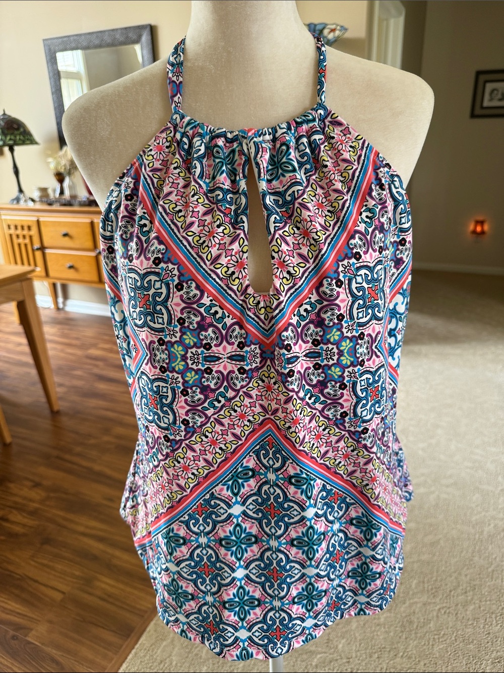 Liz Claiborne Pink Blue Halter Swim Top